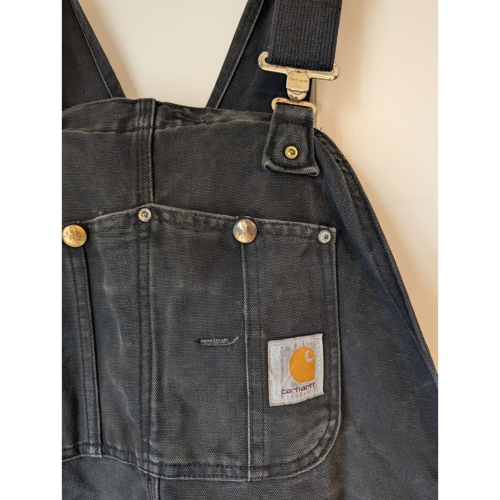 Vtg Carhartt Black Duck Insulated Overalls Double Knee 48-50 Distressed Workwear - Picture 3 of 16